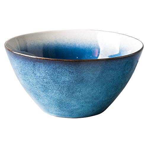 Hoteck Salatschüssel aus Keramik, Groß Porzellan Salatschale Oder Suppenschale 20.5cm,Blau,Traum verlaufend